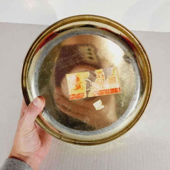 Decorative Nut Tin Filigree Bright Yellow Round Box Storage Container Embossed - Picture 11 of 12